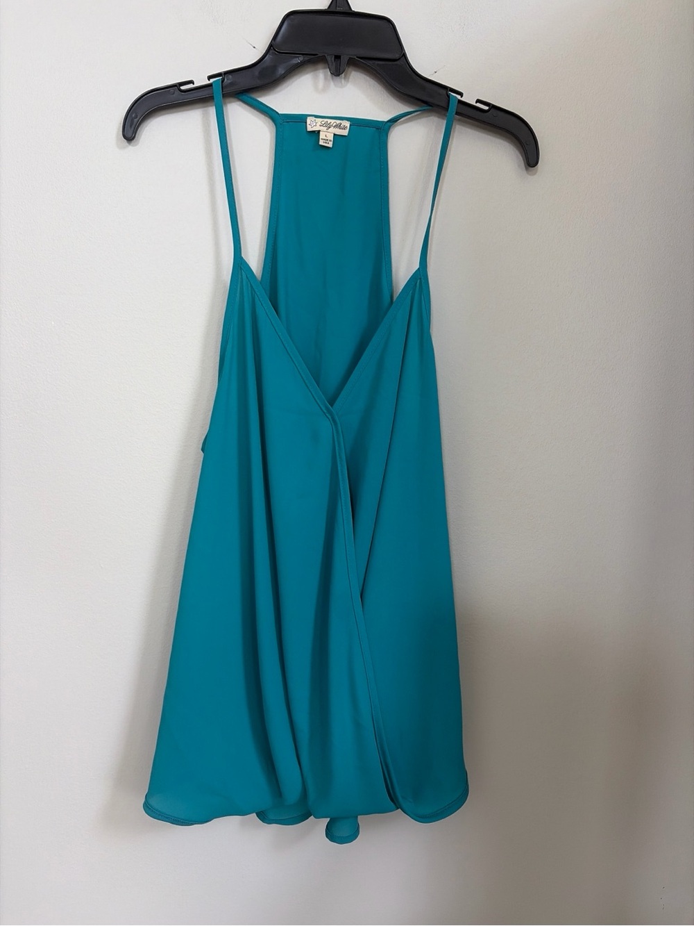 Lily White Teal Draped Spaghetti-Strap Tank